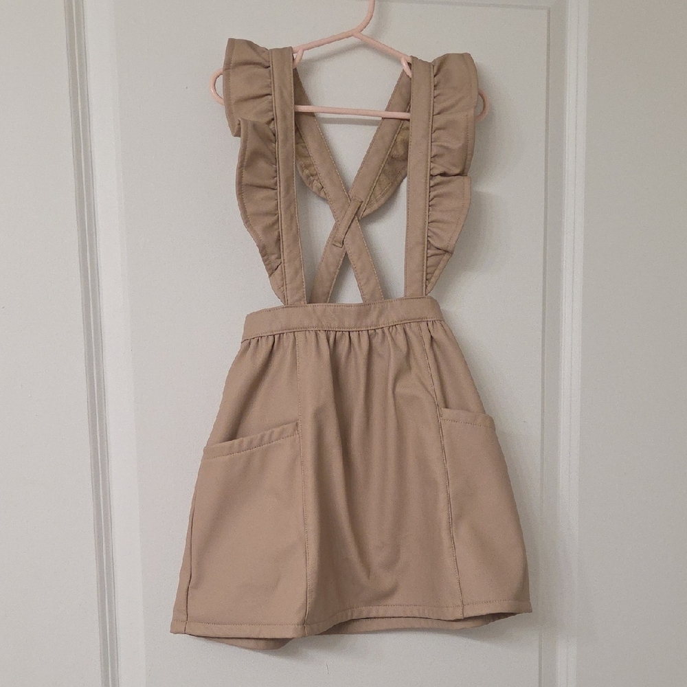 Tan Ruffle Strap Faux Leather Romper Dress 5T